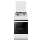 Aragaz mixt Hansa FCMW56029, cuptor electric, ventilator recirculare aer, 50 cm, 4 arzatoare, 6 functii, grill, EvenBaking, aprindere electrica, siguranta, gratar email, 67 L, clasa A, cu capac, alb