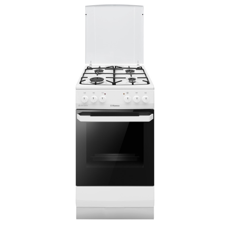 58812_1.jpg Aragaz mixt Hansa FCMW56029, cuptor electric, ventilator recirculare aer, 50 cm, 4 arzatoare, 6 functii, grill, EvenBaking, aprindere electrica, siguranta, gratar email, 67 L, clasa A, cu capac, alb - imagine 1