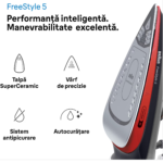 Fier de calcat Braun FreeStyle 5 SI5057RD, 2700W, jet de abur 220g/min, abur variabil 0-50 g/min, talpa SuperCeramic, rezervor 300 ml, tehnologie FreeGlide, oprire automata, sistem antipicurare, negru/rosu - imagine 5