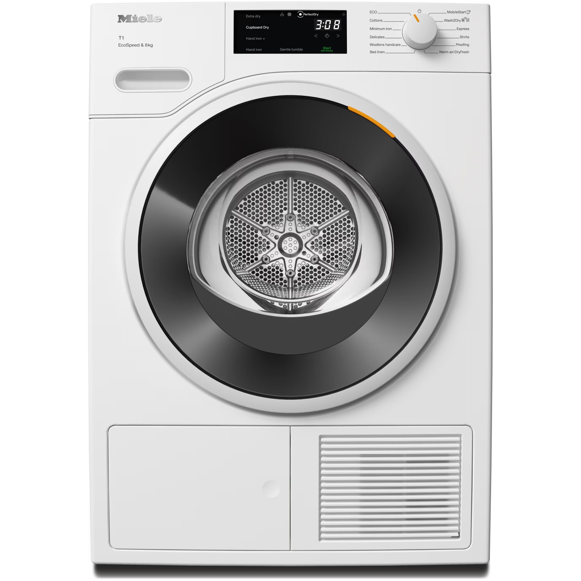 bf-twc-640-wp-1.jpg Uscator de rufe Miele TWC 640 WP, 8 kg, Clasa A+++, DirectSensor, Miele@home, Tehnologie EcoDry FragranceDos, Alb - imagine 1