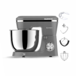 Mixer cu bol Daewoo DHM150G putere 1600 W, 10 viteze, capacitate bol 4.5 litri, bol rotativ, accesorii incluse:tel, carlig framantare, palete amestecare, picioruse antialunecare din silicon, Gri