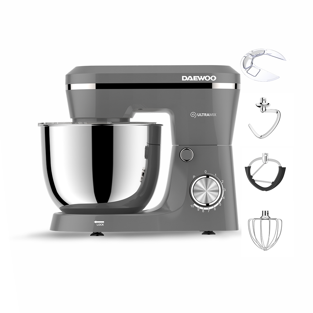 dhm150g.png Mixer cu bol Daewoo DHM150G putere 1600 W, 10 viteze, capacitate bol 4.5 litri, bol rotativ, accesorii incluse:tel, carlig framantare, palete amestecare, picioruse antialunecare din silicon, Gri - imagine 1
