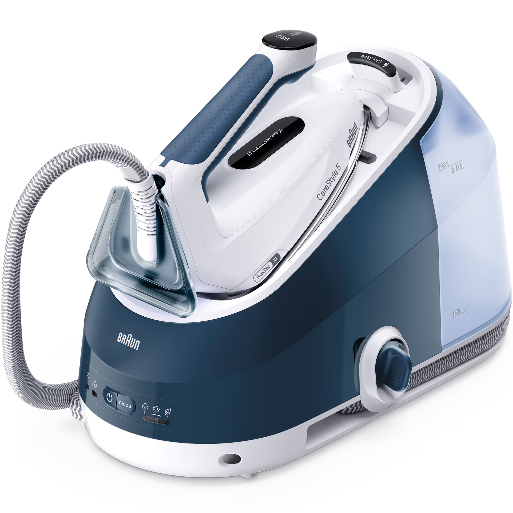 res_f805e204ce89734d01d2871dd88b076c-1.png Statie de calcat Braun CareStyle 5 IS5245BL, 2400W, 7 bari, abur variabil 140g/min, jet de abur 480g/min, rezervor detasabil 2L, tehnologie iCare, tehnologie FreeGlide, talpa EloxalPlus, sistem Ultimate FastClean, oprire automata, albastru - imagine 1